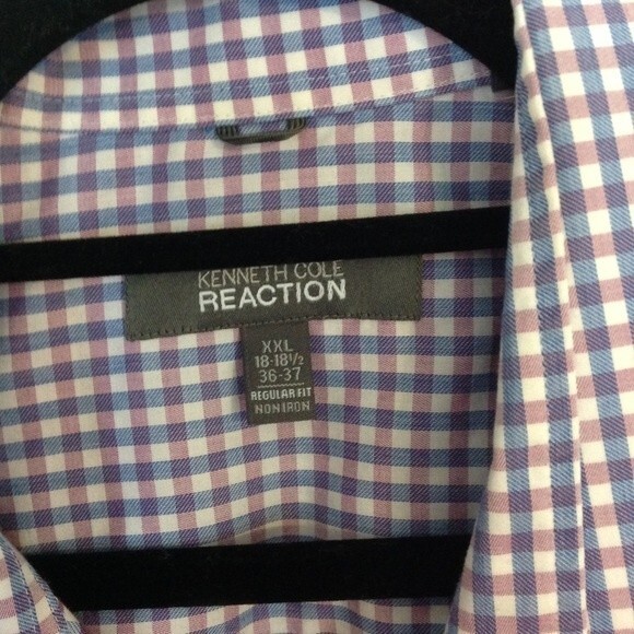 KENNETH COLE REACTION Men's XXL Cotton Button Up Blue Purple White Plaid Cotton - Picture 2 of 6